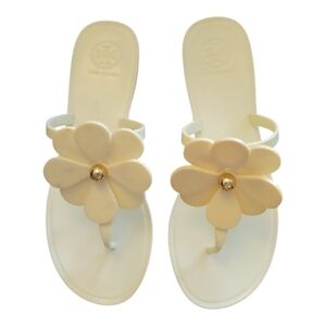 SALE Tory Burch Jelly Floral Flats Thong Sandals Ivory White Used Worn 7